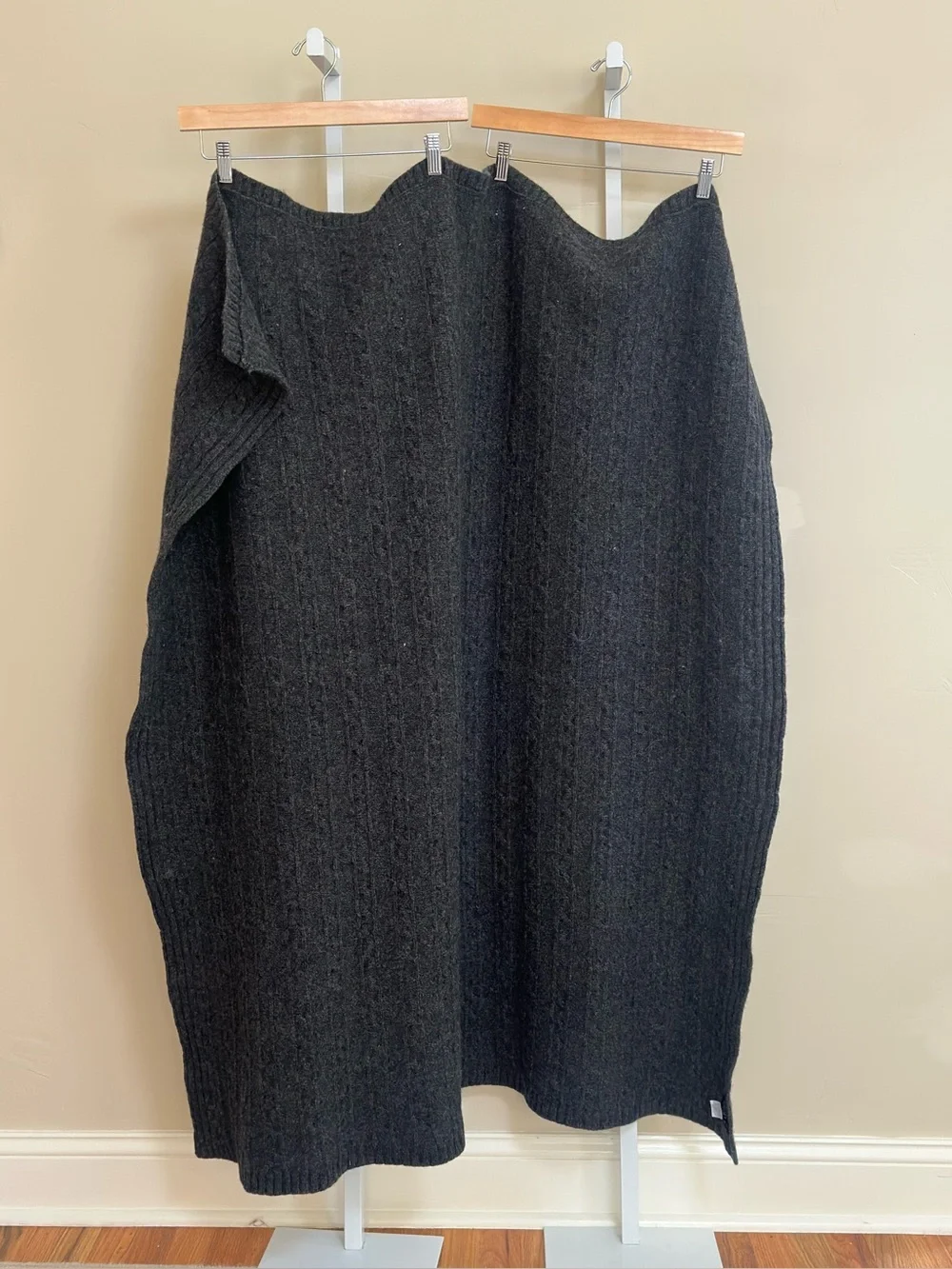 Pottery Barn 100% Lambswool Cable Knit Throw Blanket Charcoal Gray 48x52
